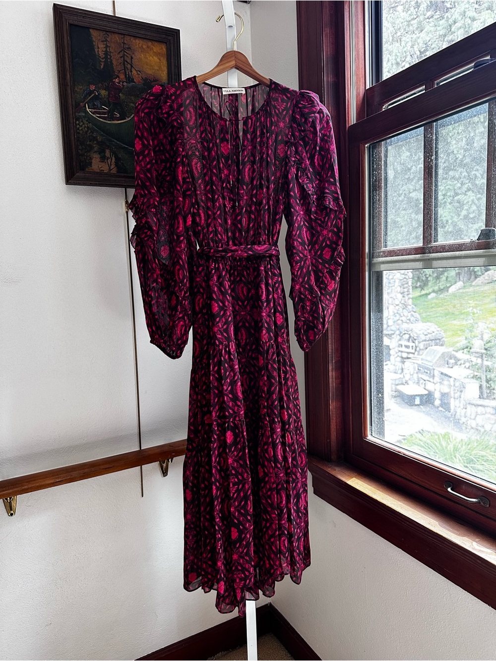 Ulla Johnson Aliya Silk Midi Dress 0 Fuchsia Floral Belted Wedding Guest - Picture 4 of 13